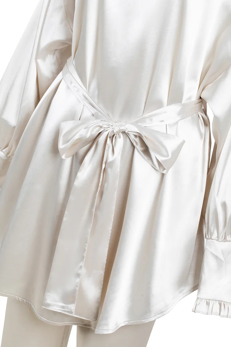 Aisha Silk Rouched Waisd Top - White River.