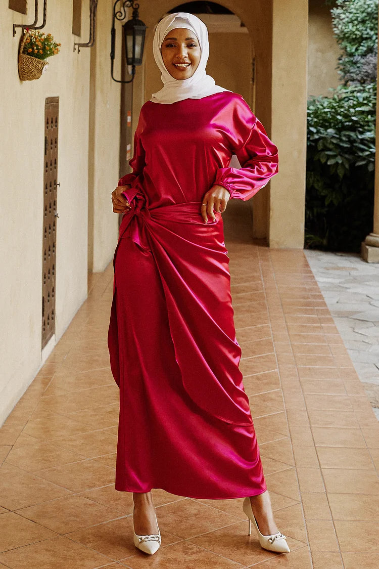Jamila Satin Maxi Dress - Roes Red.
