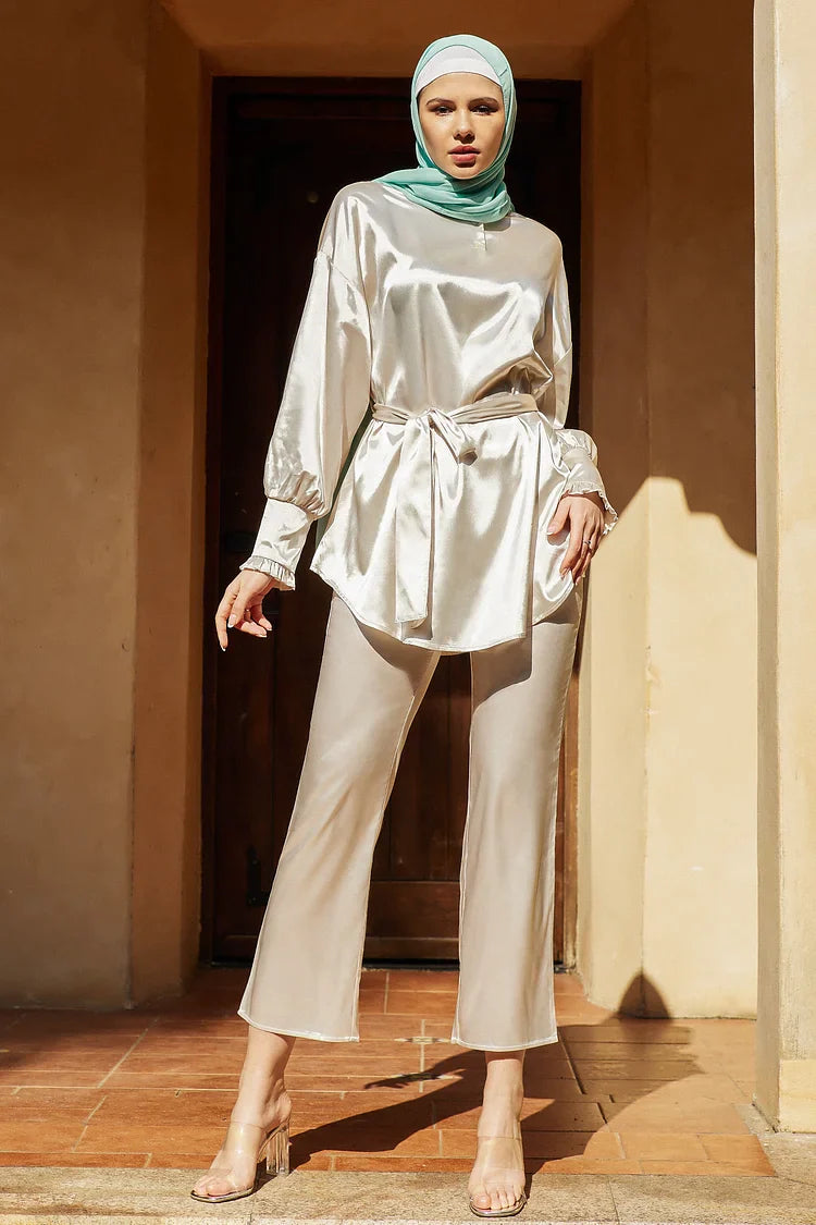 Aisha Silk Wide Pants Bottom - White River.