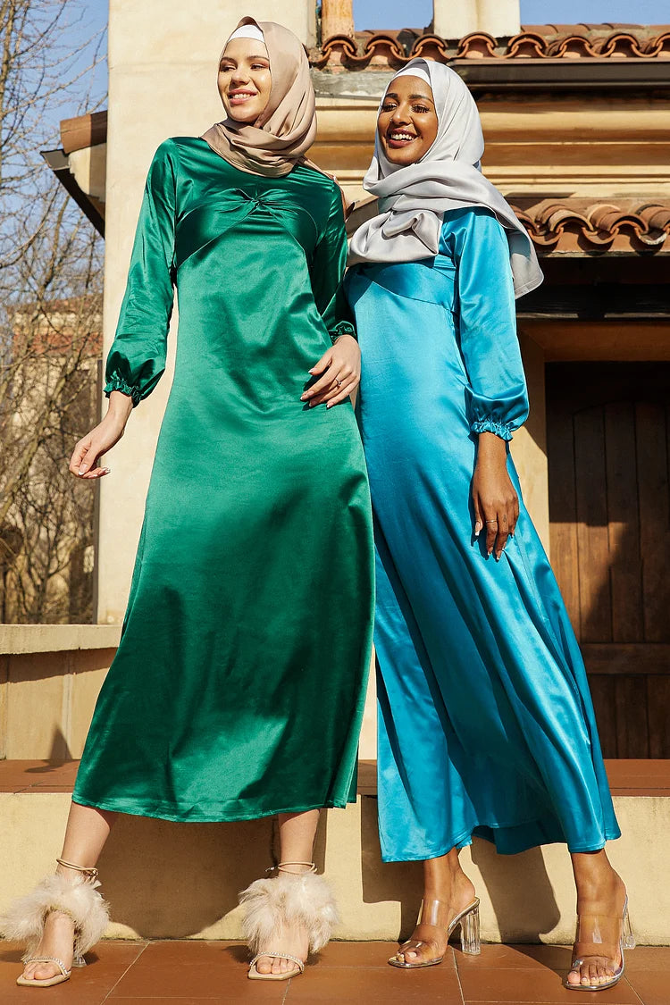 Jamila Satin Maxi Dress - Ocean Blue.