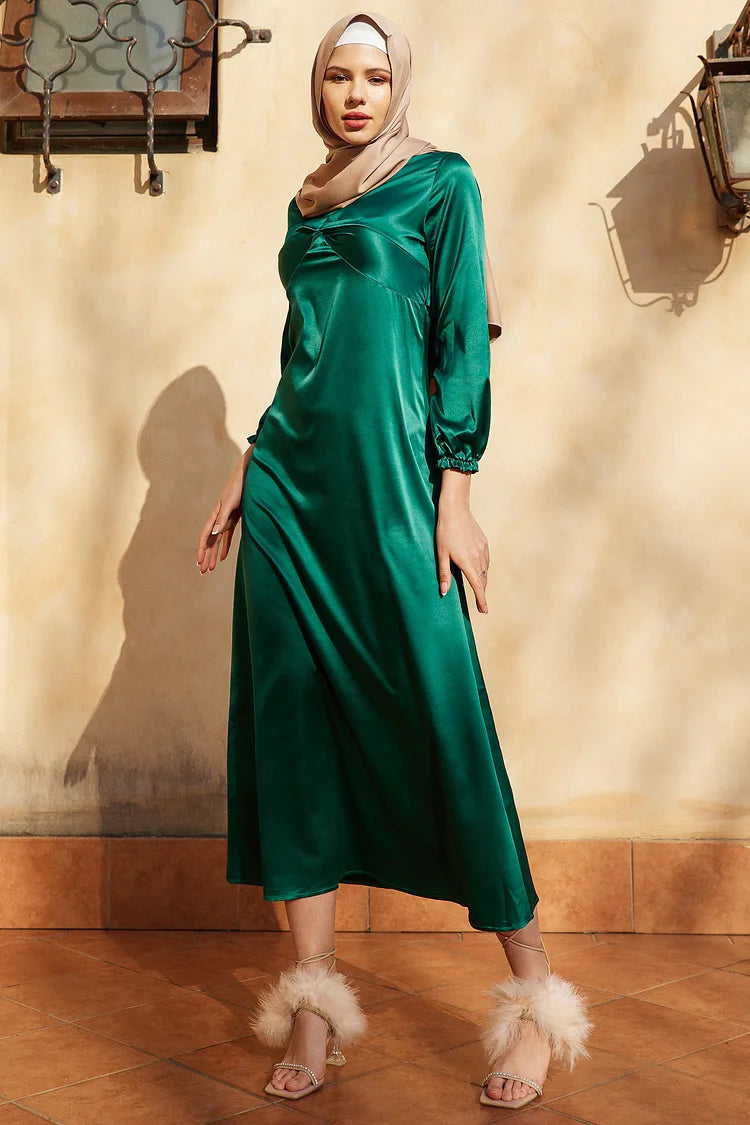 Jamila Satin Maxi Dress - Forest Green.
