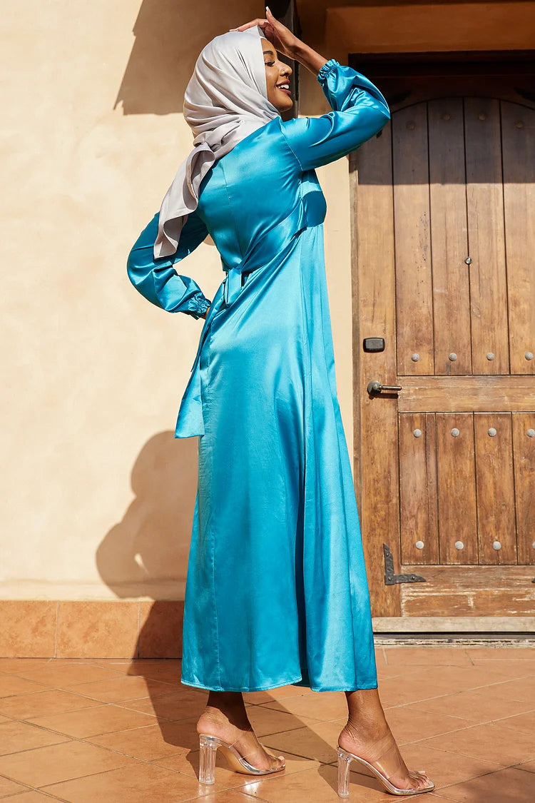Jamila Satin Maxi Dress - Ocean Blue.