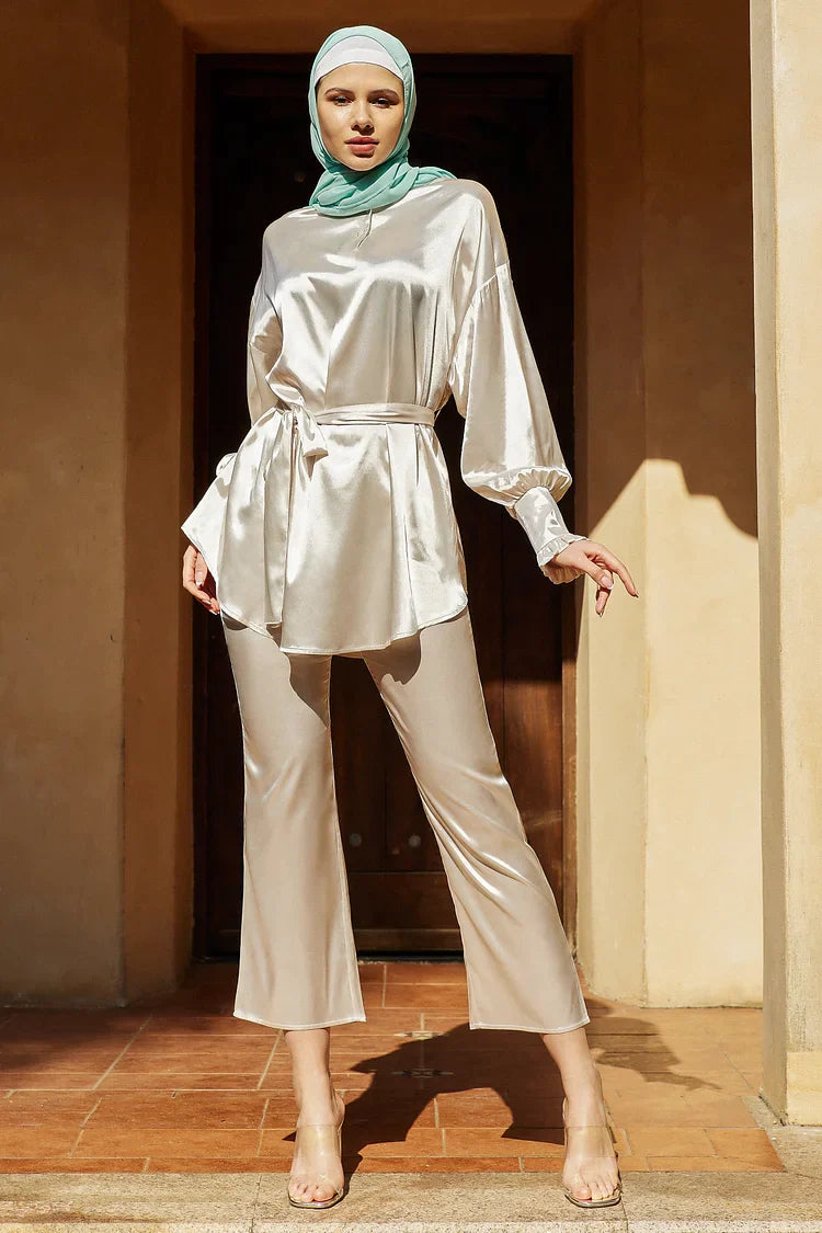 Aisha Silk Wide Pants Bottom - White River.