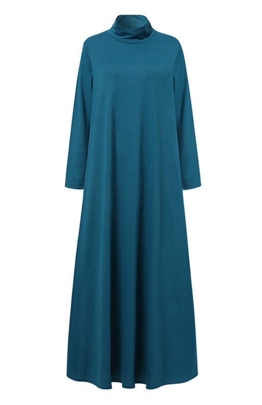 Plain High Neck Long Sleeve A line Maxi Dress HelloFatima