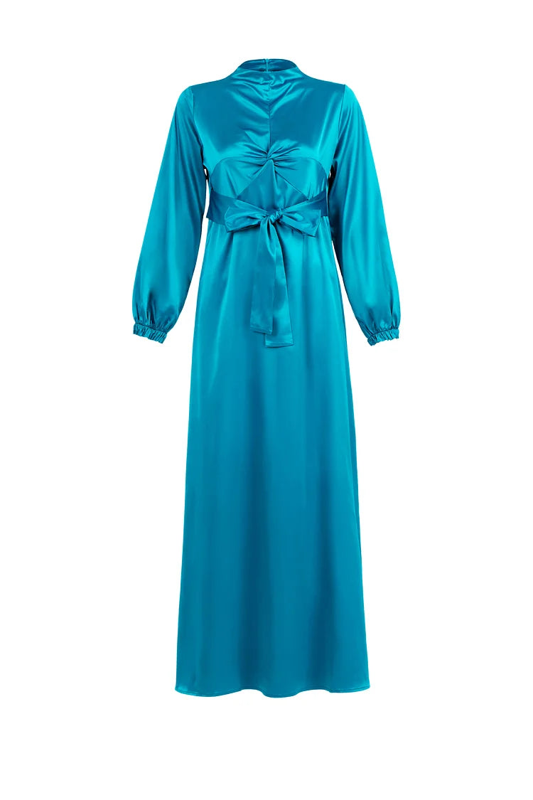 Jamila Satin Maxi Dress - Ocean Blue.