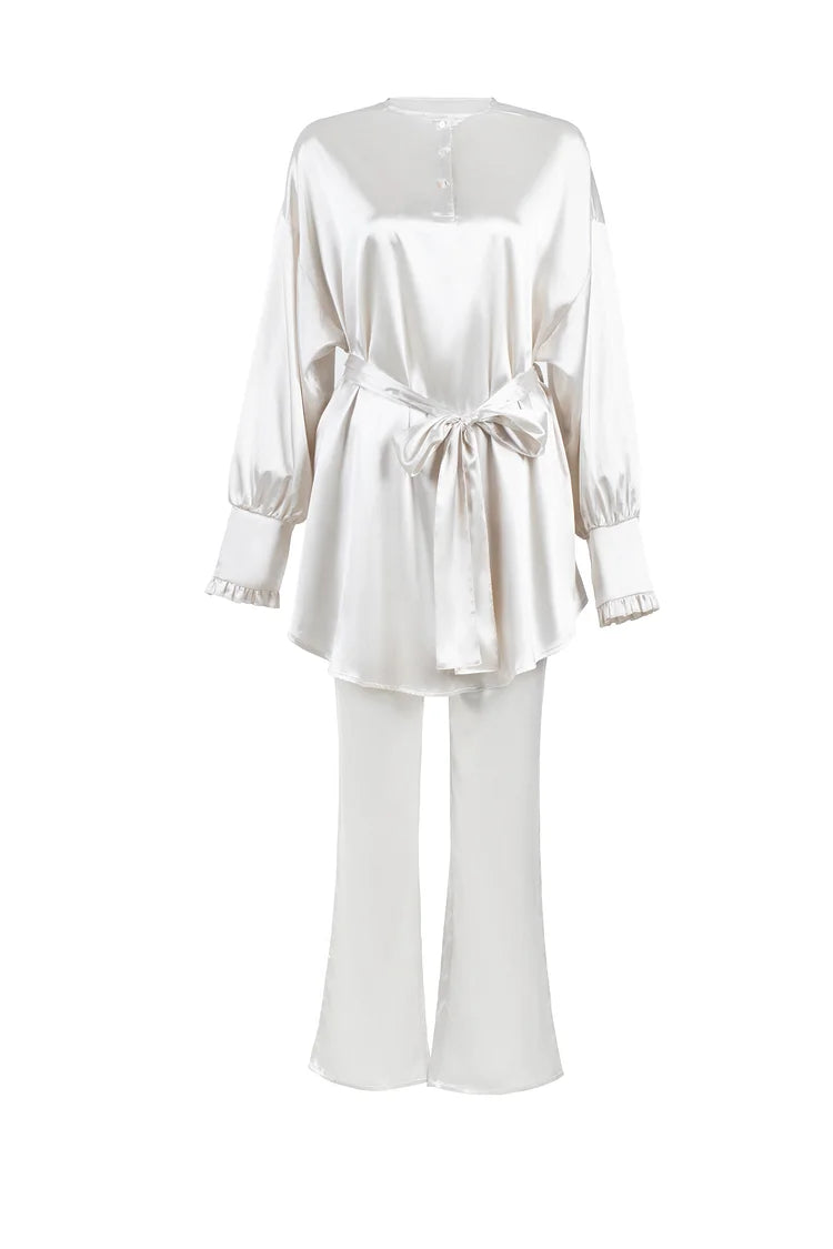 Aisha Silk Rouched Waisd Top - White River.