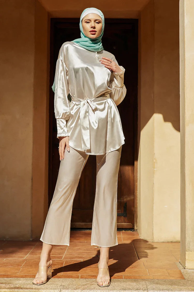 Aisha Silk Wide Pants Bottom - White River.