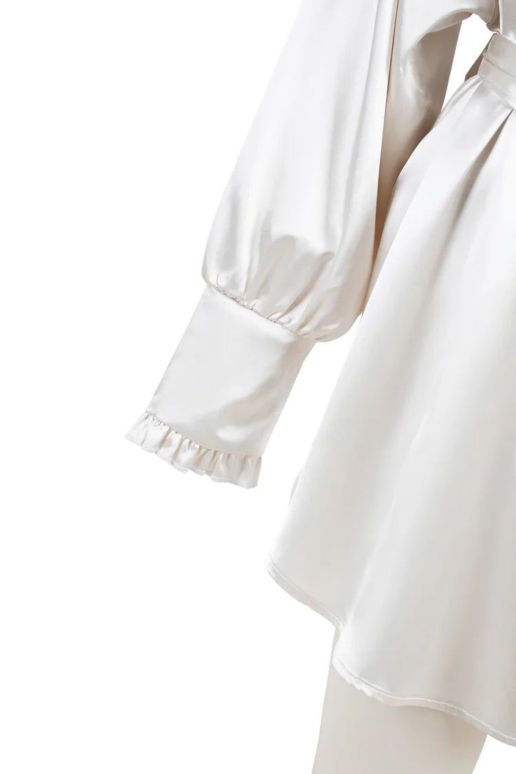 Aisha Silk Rouched Waisd Top - White River.