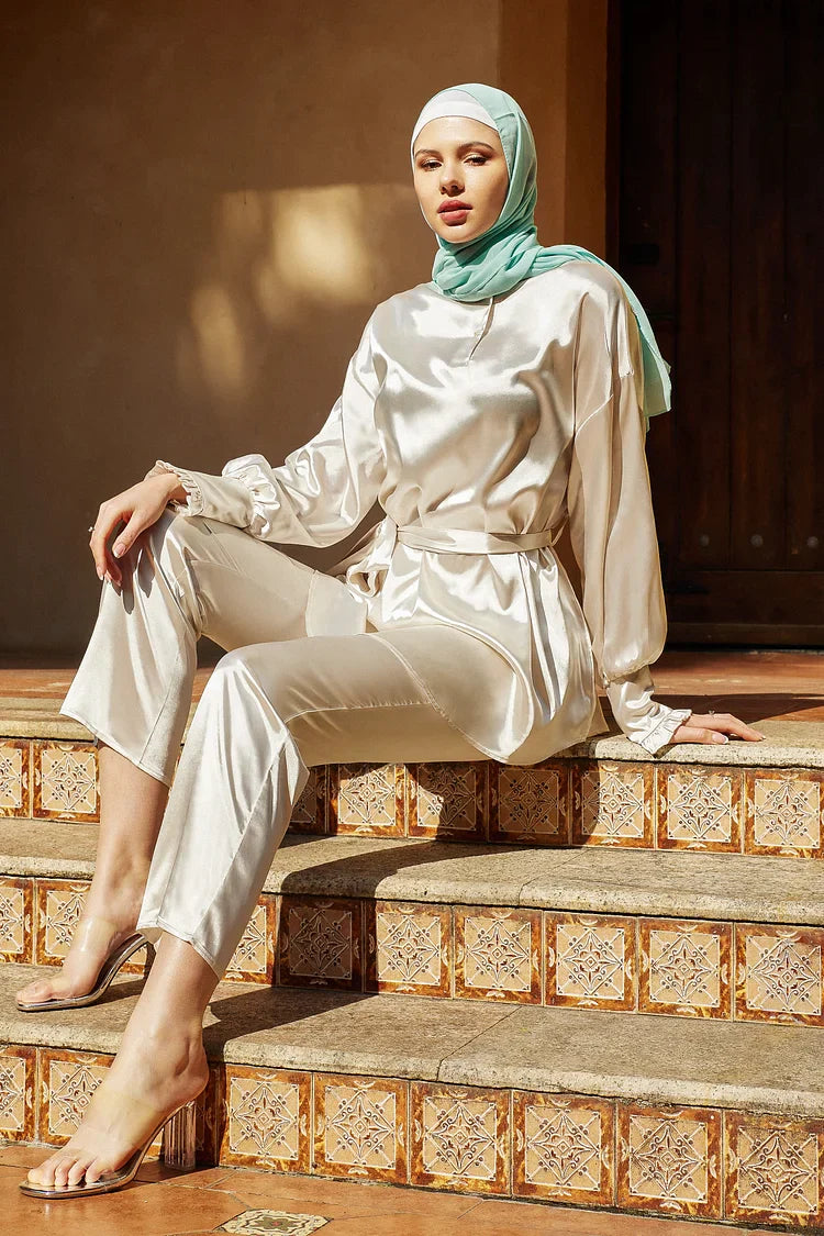 Aisha Silk Wide Pants Bottom - White River.