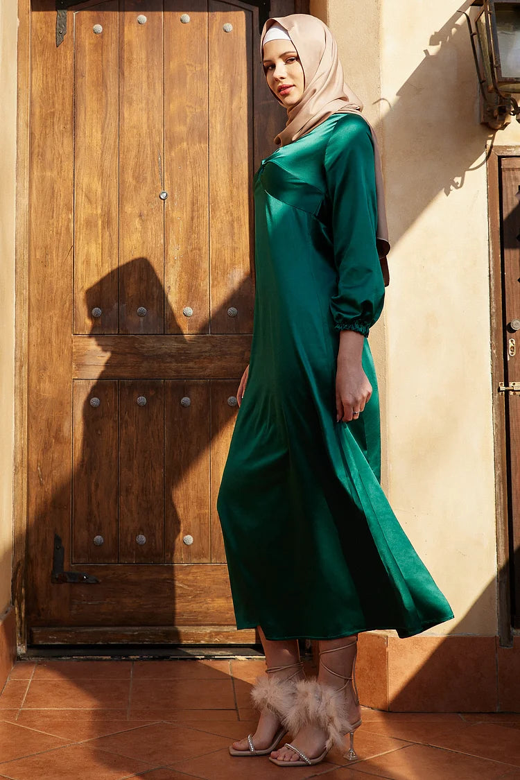 Jamila Satin Maxi Dress - Forest Green.