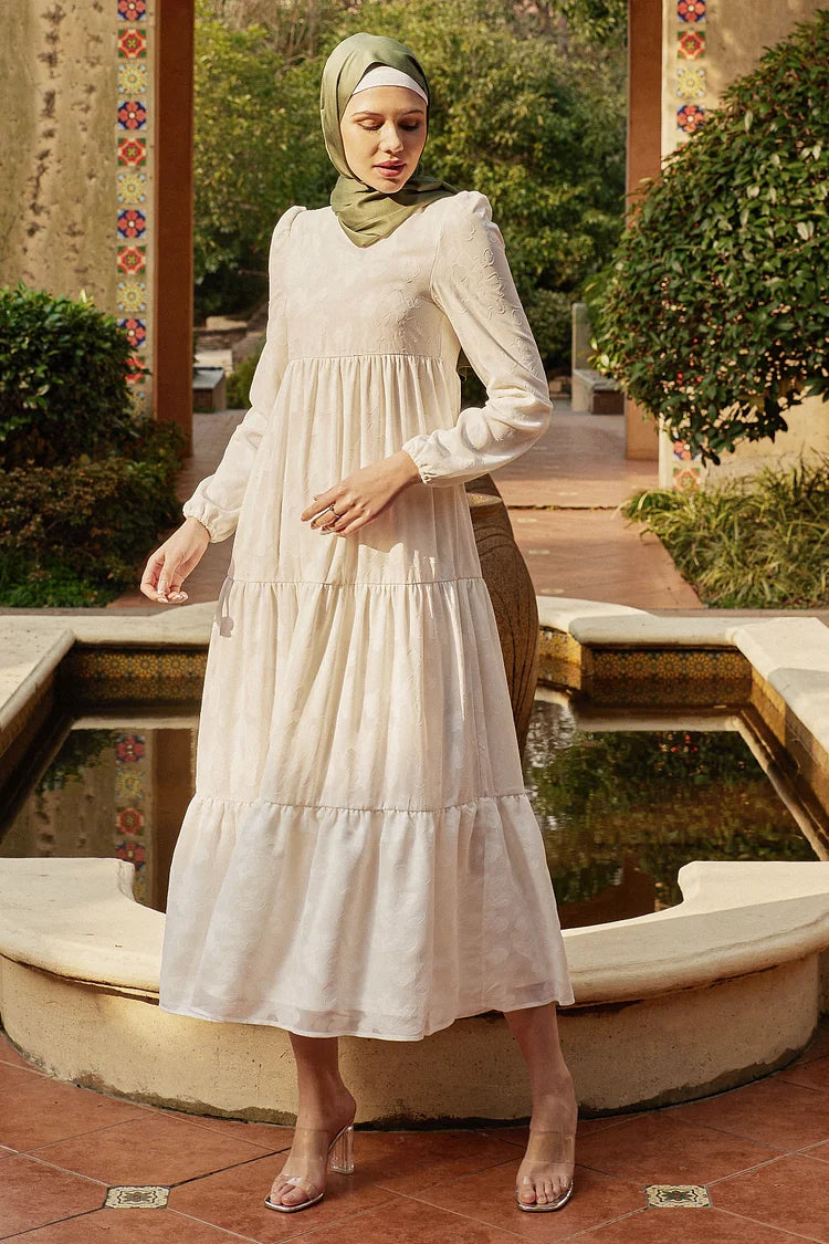 Hammy Mai Embossed Maxi Dress- White Bloom.