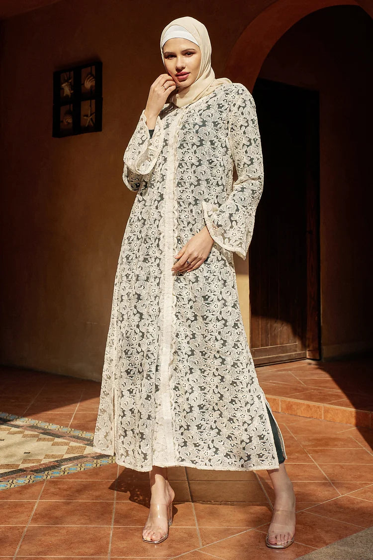 Aria Lace Bloom Pattern Wrap Tunic - Sunshine Garden.