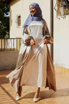 Saya Silk Balloon Sleeve Abaya Coat- Desert Rose.