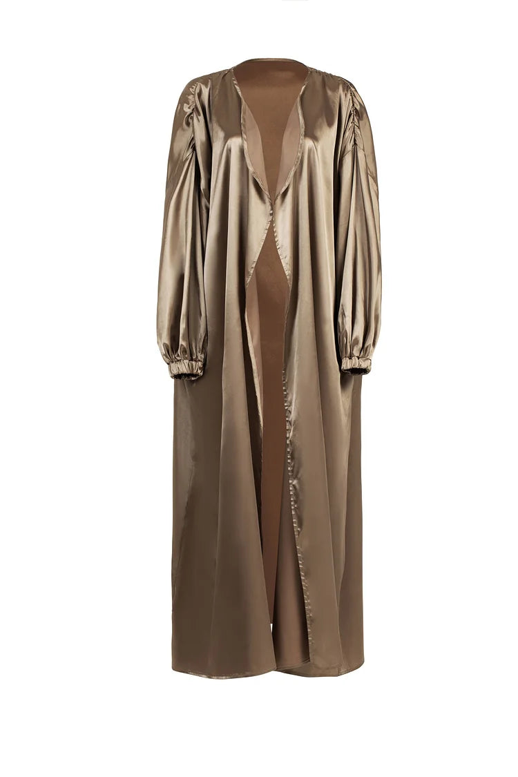 Saya Silk Balloon Sleeve Abaya Coat- Desert Rose.