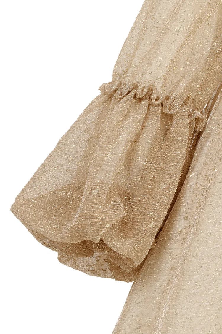 Zaida Gold Glitter Elastic Tulle Maxi Dress - Champagne Day.