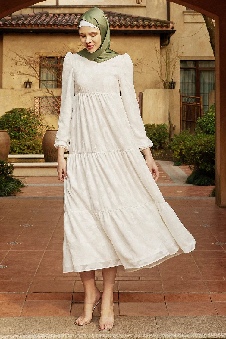 Hammy Mai Embossed Maxi Dress- White Bloom.